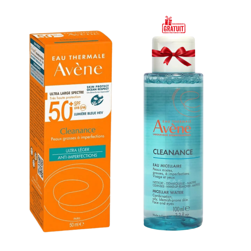 Pack Avène Cleanance Ultra léger Anti Imperfections SPF 50+ 50ml + Eau micellaire Cleanance 100ml