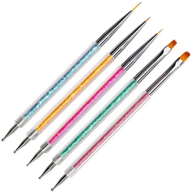 5 Pinceaux à Ongles Gel Nail Art avec Dotting Tools Stylo à Ongles 2 en 1