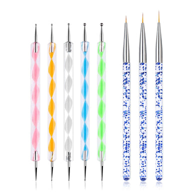 Pinceau Nail Art 8 Pcs Nail Art Brush Set Double Extrémités Dotting Dessin Peinture