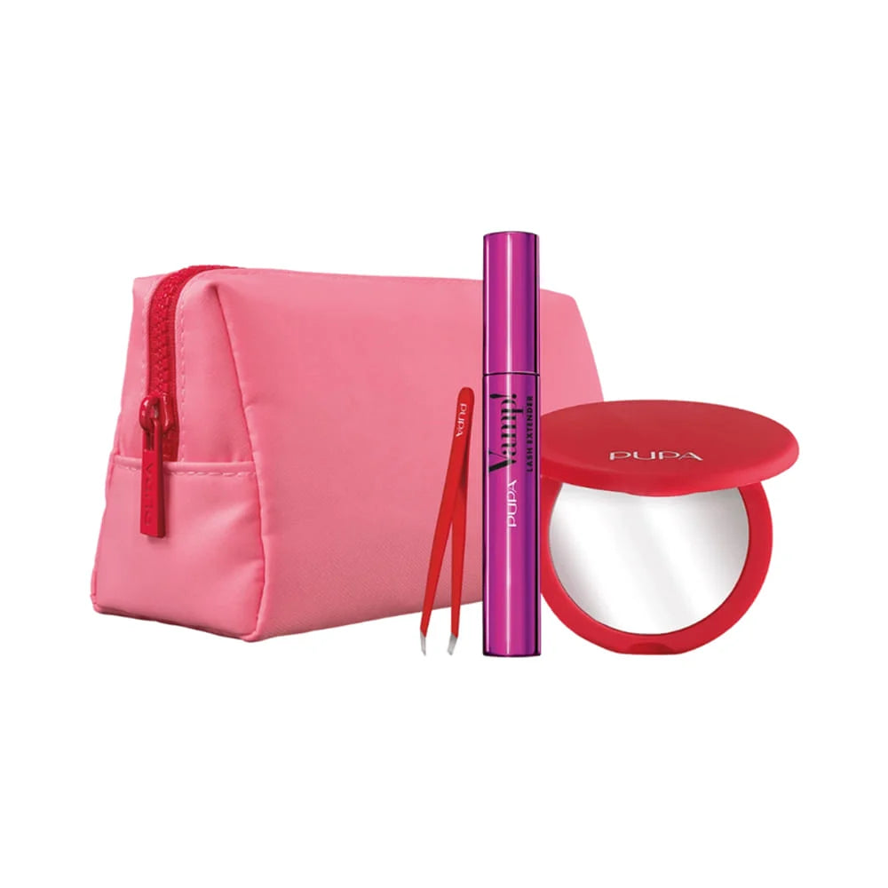 Pupa Kit Mascara Lash Extender + Pinceau À Epiler + Miroir + Trousse Rose