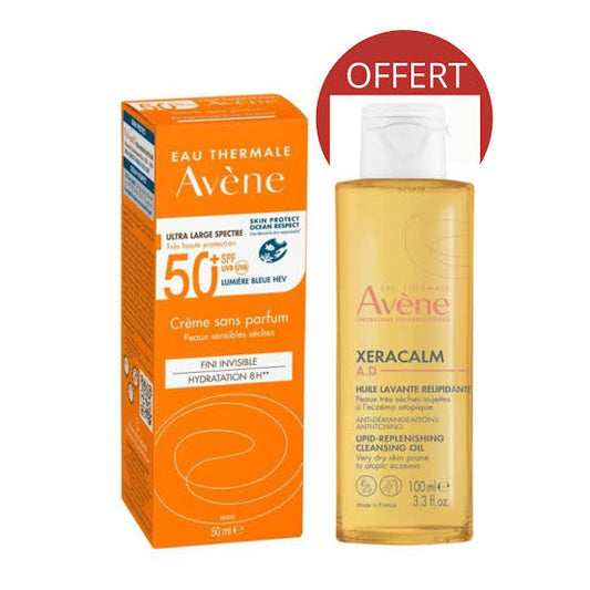 Pack Avène Crème Fini Invisible Hydratation 8H+ SPF 50+ 50ml + Huile Lavante Xeracalm A.D 100ml