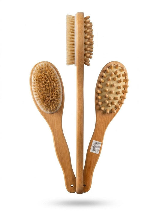 BROSSE DE CORPS DOUBLE FACE EN BOIS AVEC MANCHE LONG