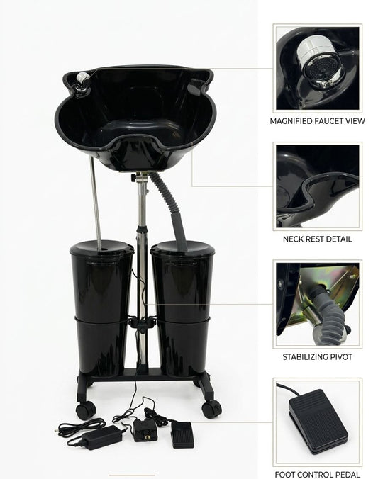 BAC A SHAMPOING PORTABLE SUR PIED AVEC RESERVOIR