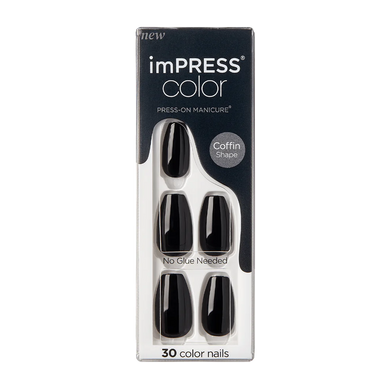 KISS ImPRESS Color Press-On Manicure - All Black - Taille M