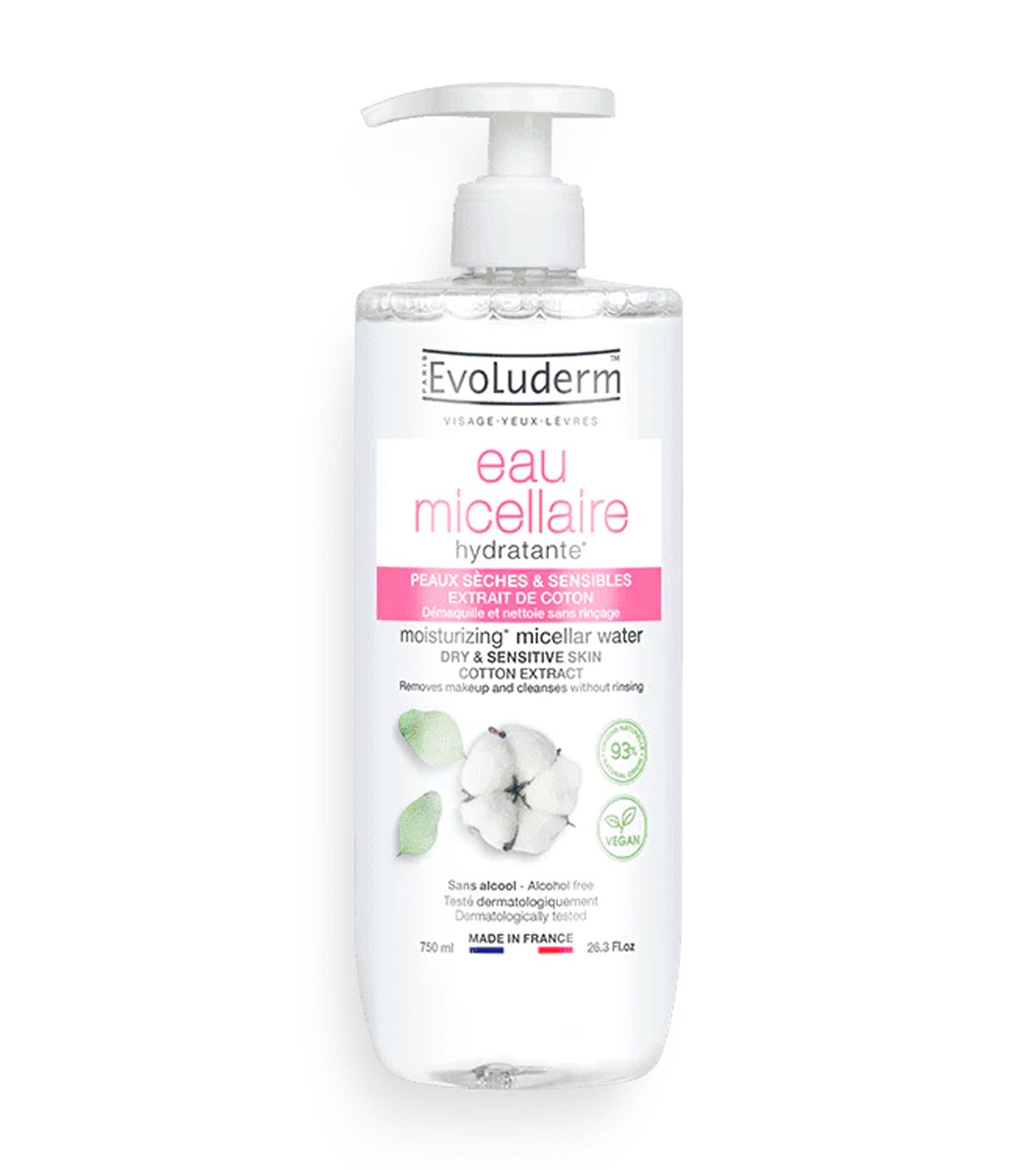 EVOLUDERM EAU MICELLAIRE COTTON PEAU SENSIBLE 750ML